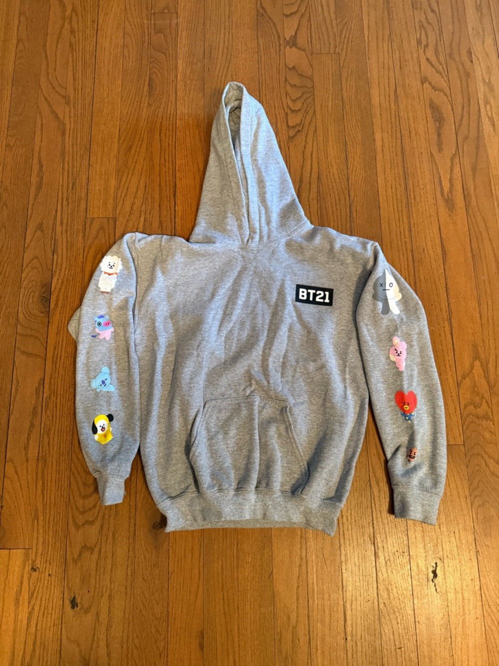 Hot Topic BT21 Gray Hoodie with Colorful Character Patches